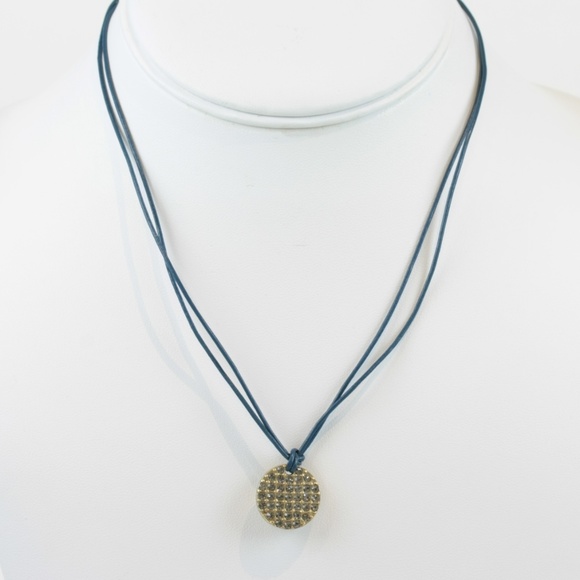 Lia Sophia Pave Pendant Necklace Blue Leather - Picture 5 of 8